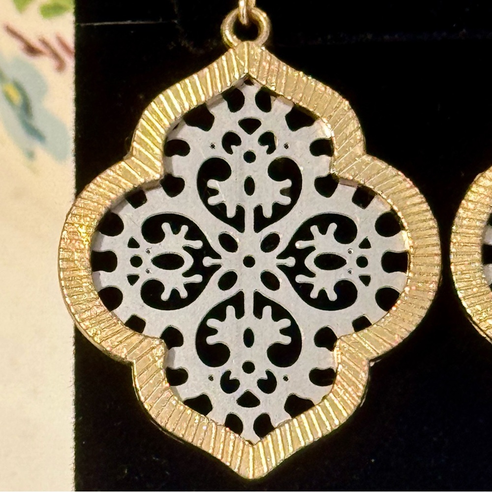 Moroccan Filagree Earrings Medallion Scroll Cut-Out Two-Tone Bohemian Da… - Picture 2 of 5